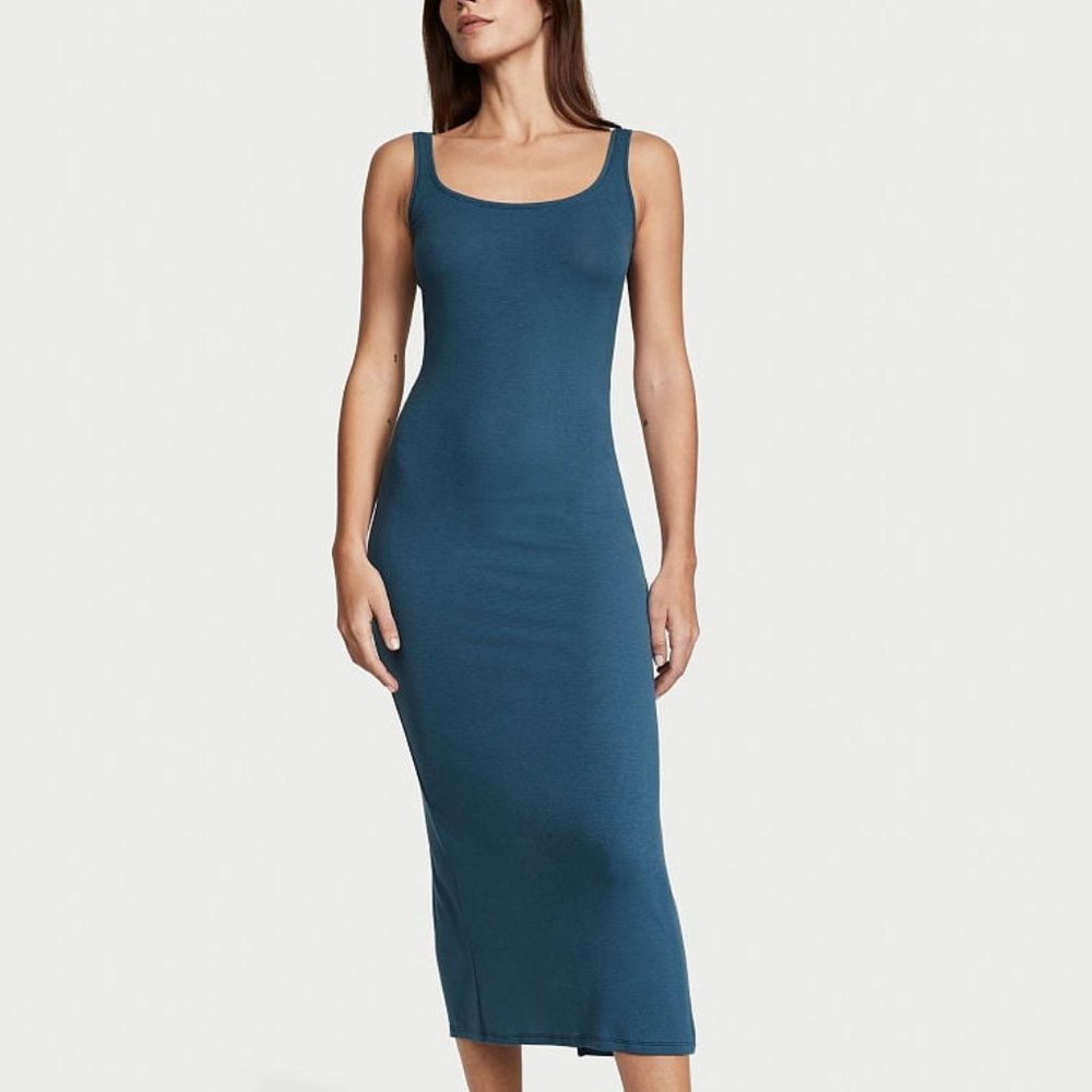M VS Ribbed Modal Long Slip Dress or Nightgown Midnight Sea Blue So Comfy NWT